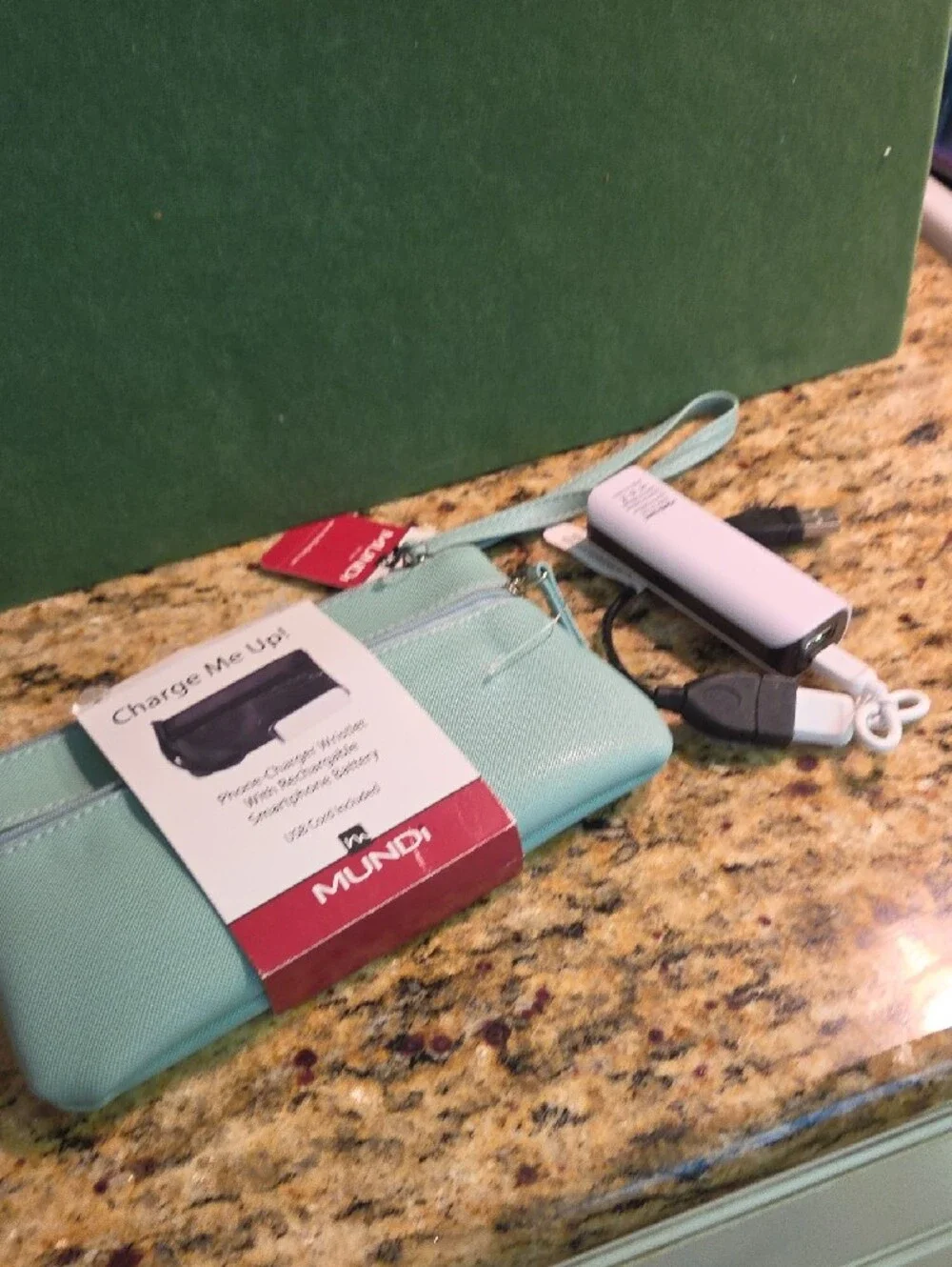 mundi Mint Blue Wristlet Charger Pouch with Detachable Power Bank